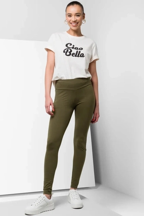 Wide Waist Leggings Olive Green Comfortable Fit Wear
