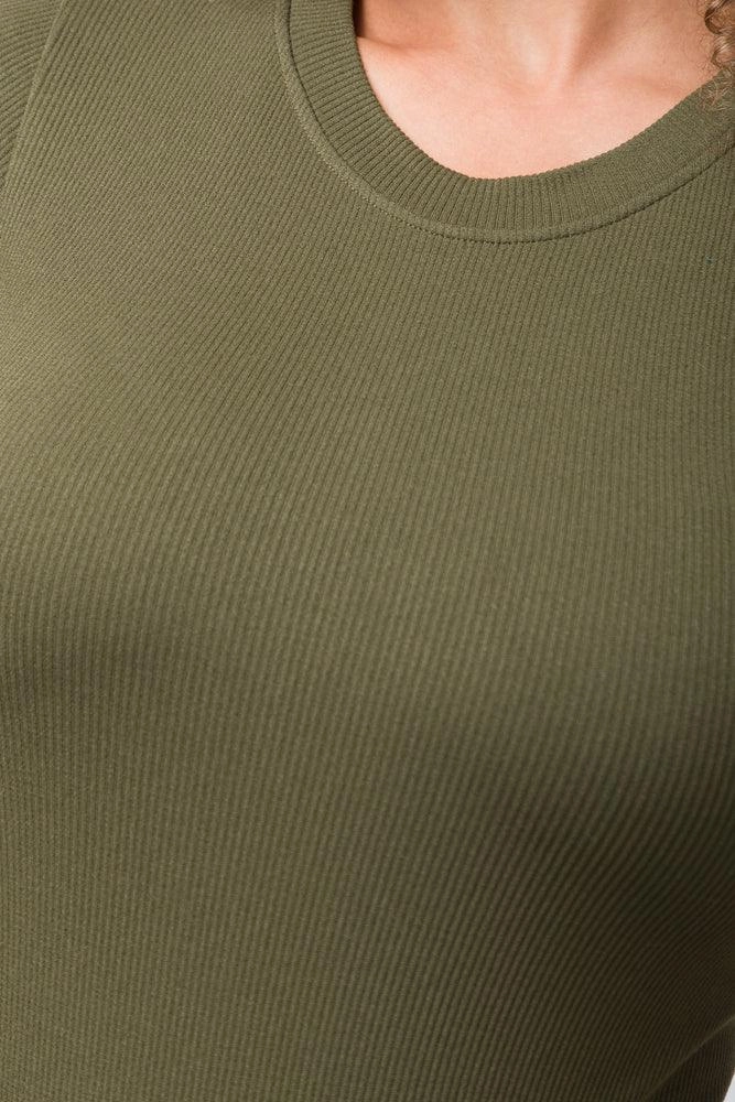 Casual Jacket BondedShoulderTaping Fine Rib Seamless Bodysuit Ballerina Sleeve Green