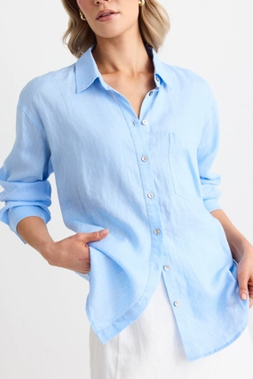 AntiPillingFinish Optimum Sky Blue Stripe Linen Oversized Shirt