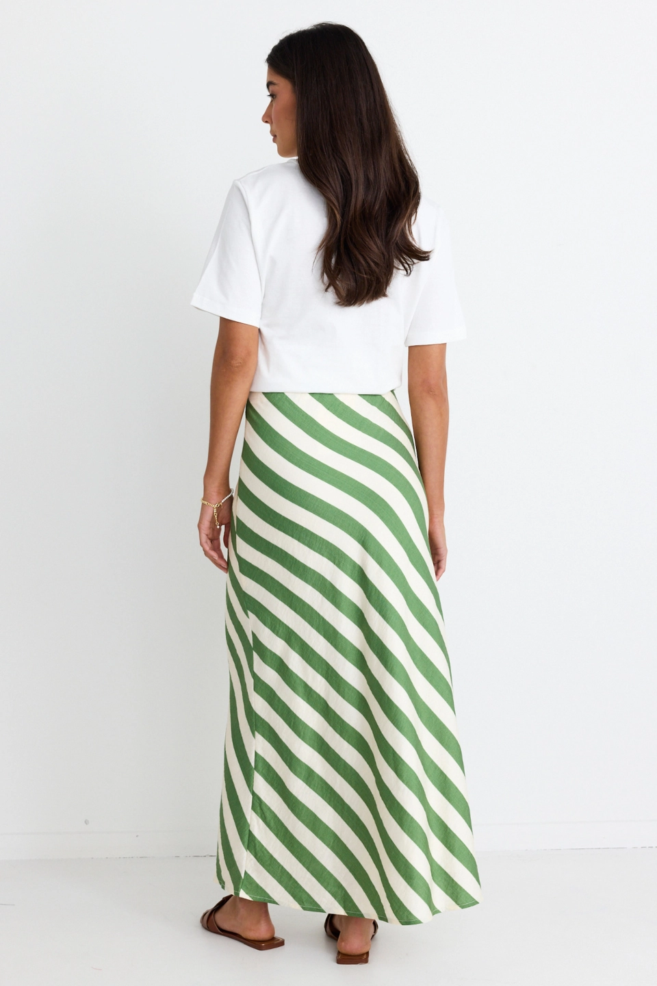 Embossed Detail Breathe Apple Stripe Bias Maxi Skirt