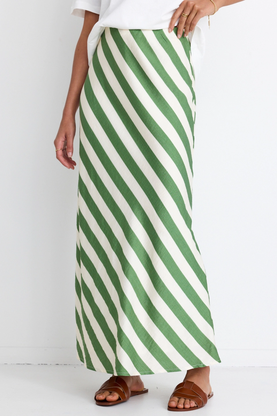 Fresh Energy Breathe Apple Stripe Bias Maxi Skirt