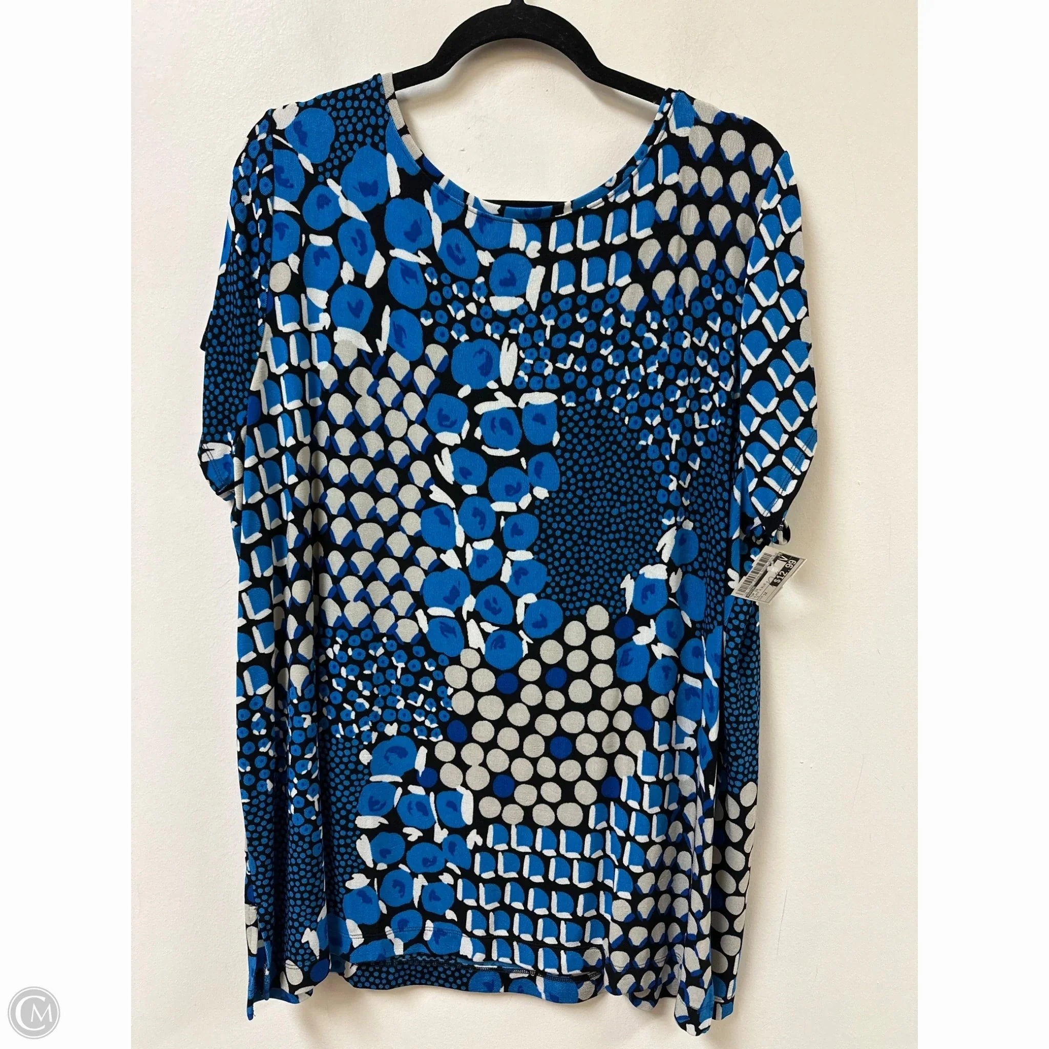 Fashionable Layer Top Short Sleeve By Chicos In Black & Blue, Size: 1x