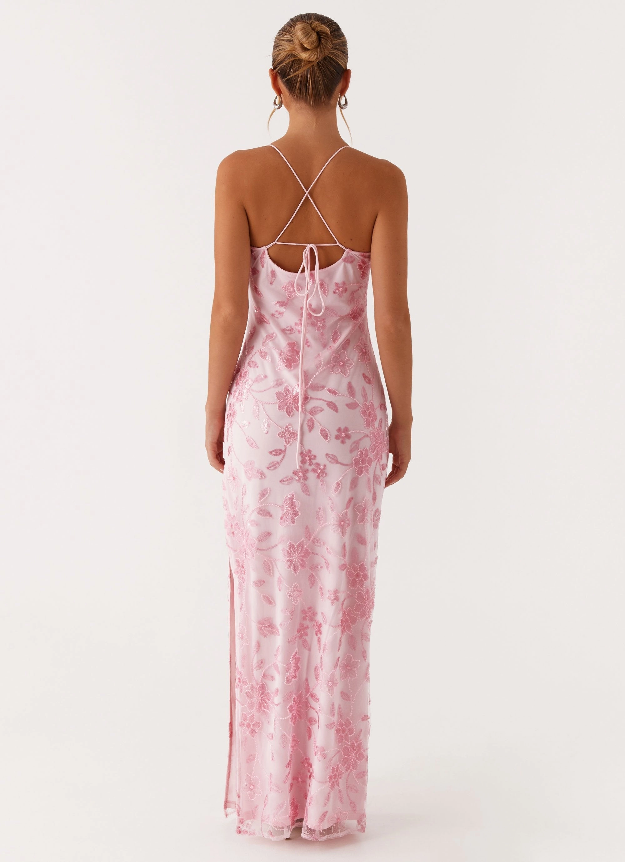 Bright Lights Beaded Maxi Dress - Pink Flattering Waistband Feel Good