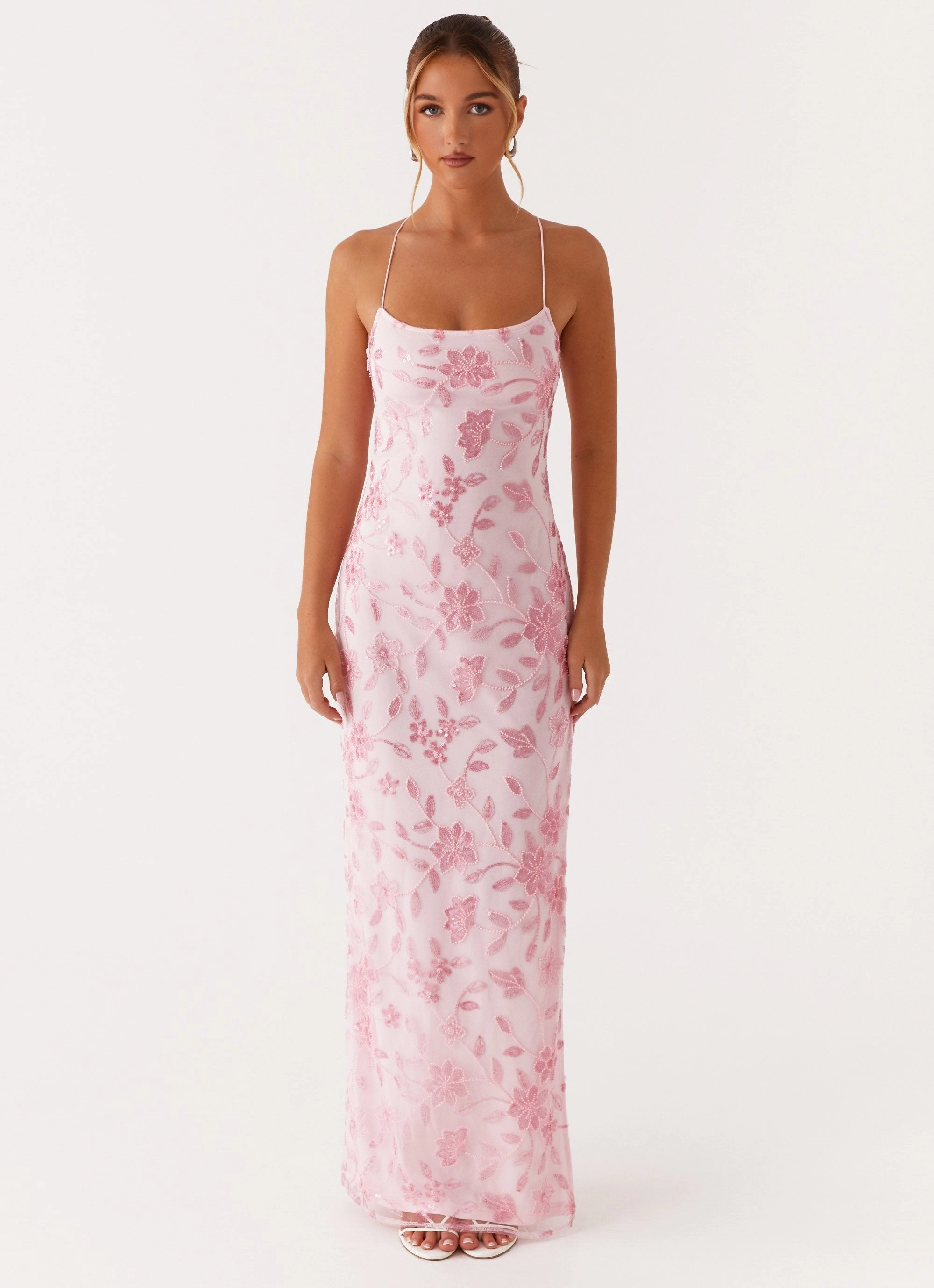 Polished Mood Bright Lights Beaded Maxi Dress - Pink
