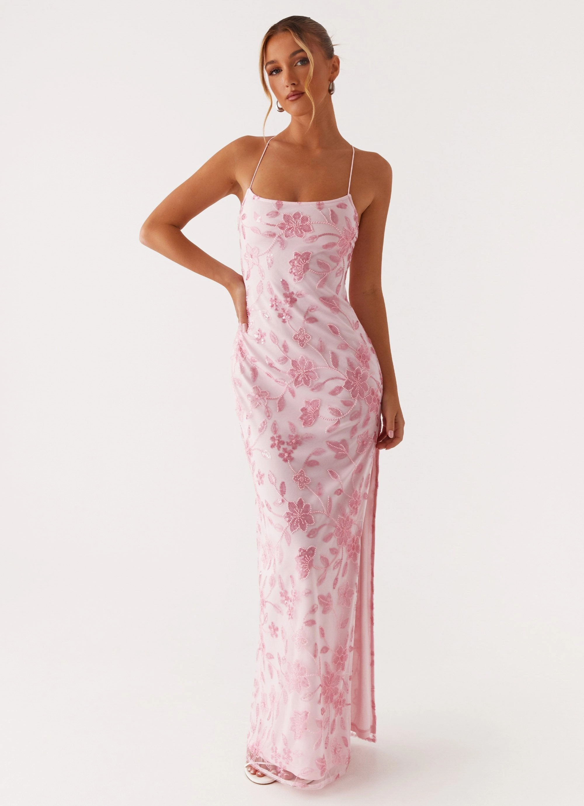 Classic Move Nature Bloom Bright Lights Beaded Maxi Dress - Pink