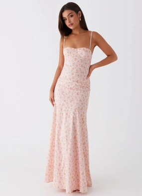 Silky Movement Premium Look Britney Maxi Dress - Pink Ditsy Floral
