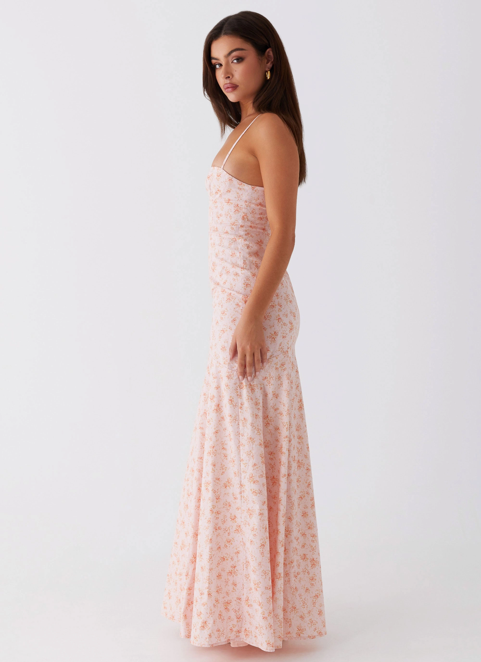 Britney Maxi Dress - Pink Ditsy Floral Flared shape