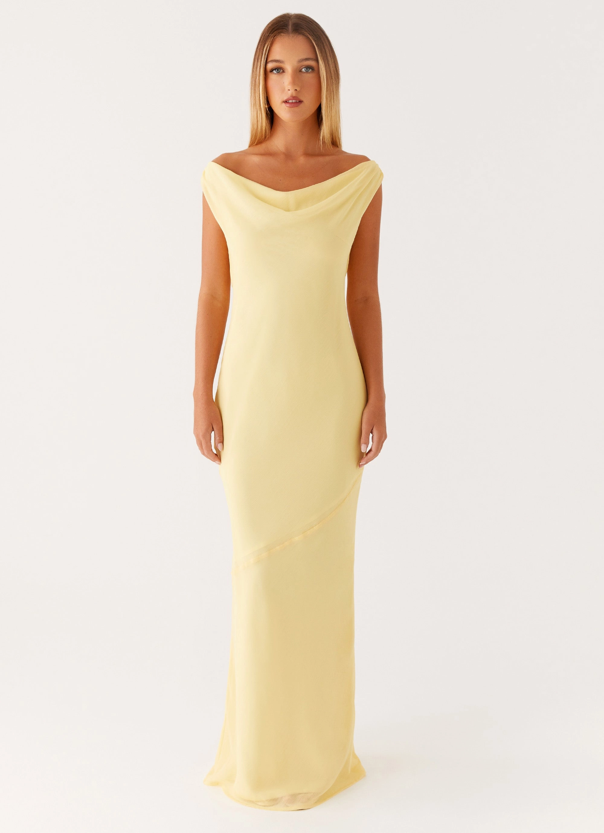 Brittany Chiffon Maxi Dress - Pastel Yellow Form Fit