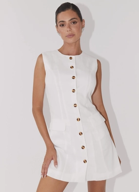 Castello Fiore Linen Mini Dress - White Simple Elegance Happy Soul