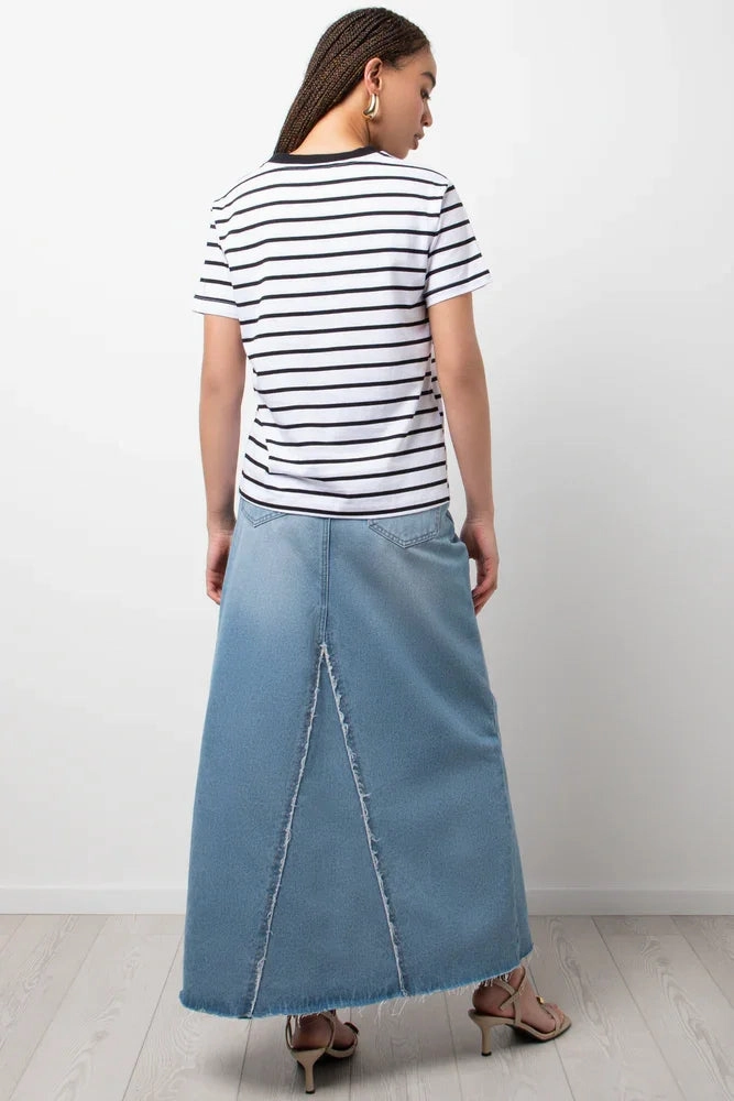 Reflective Trims Stripe Crew Neck Short Sleeve T-Shirt White And Black