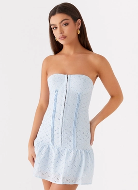 Bloomsbury Bustier Mini Dress - Blue Flattering Layers Smart Waistband Fit