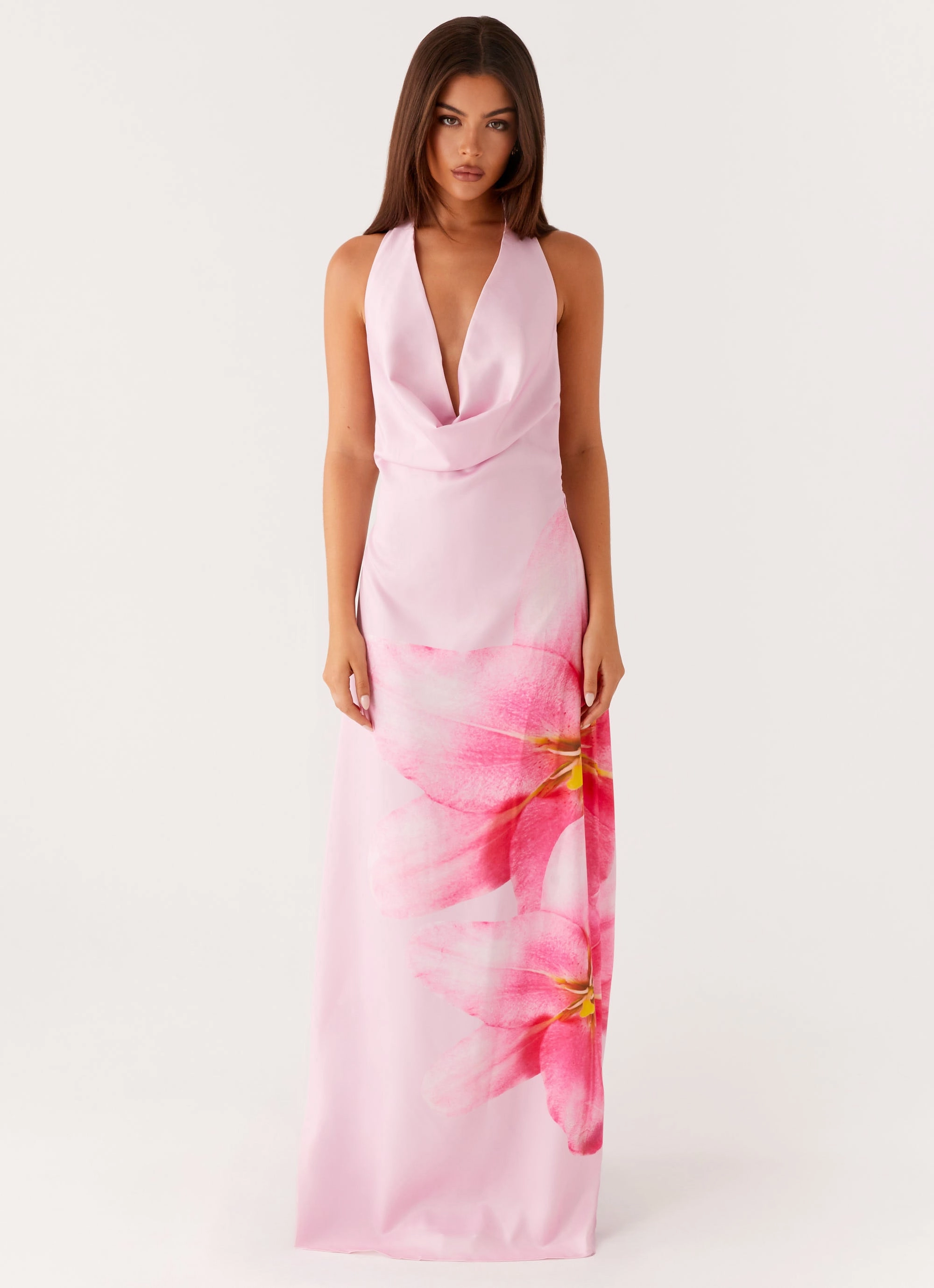 Bryony Cowl Maxi Dress - Pink Flowy-Shape