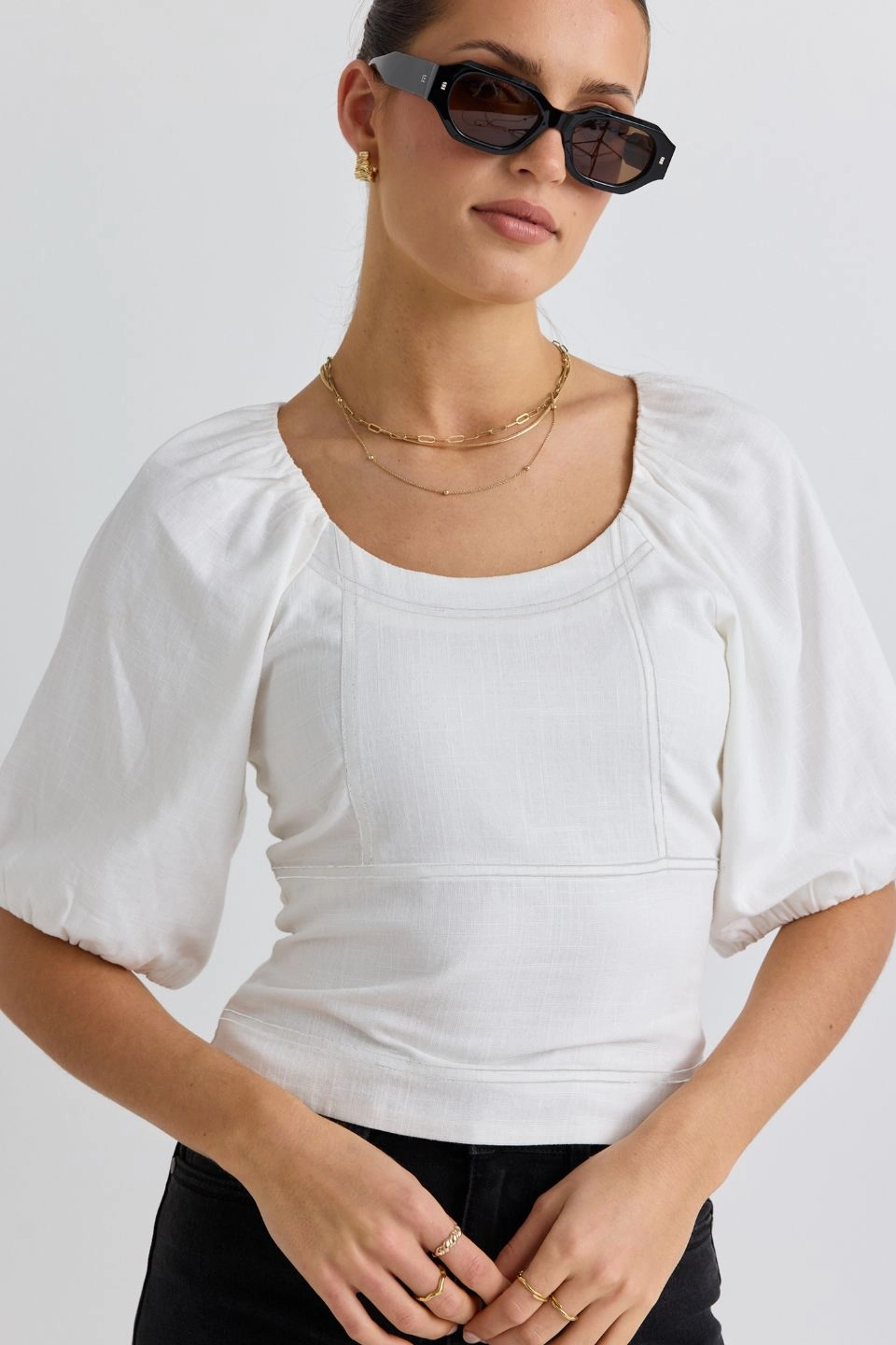 LayeredStyling Expectation White Panelled Short Sleeved Top