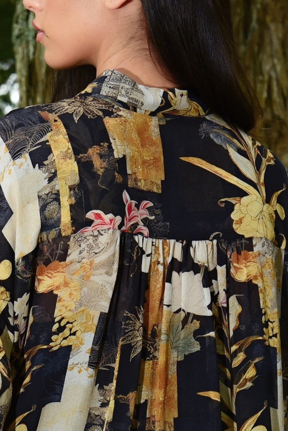 Button Up Buttercup Floral LS Button Through Shirt Reflective Accent Trim AthleisureCompatible
