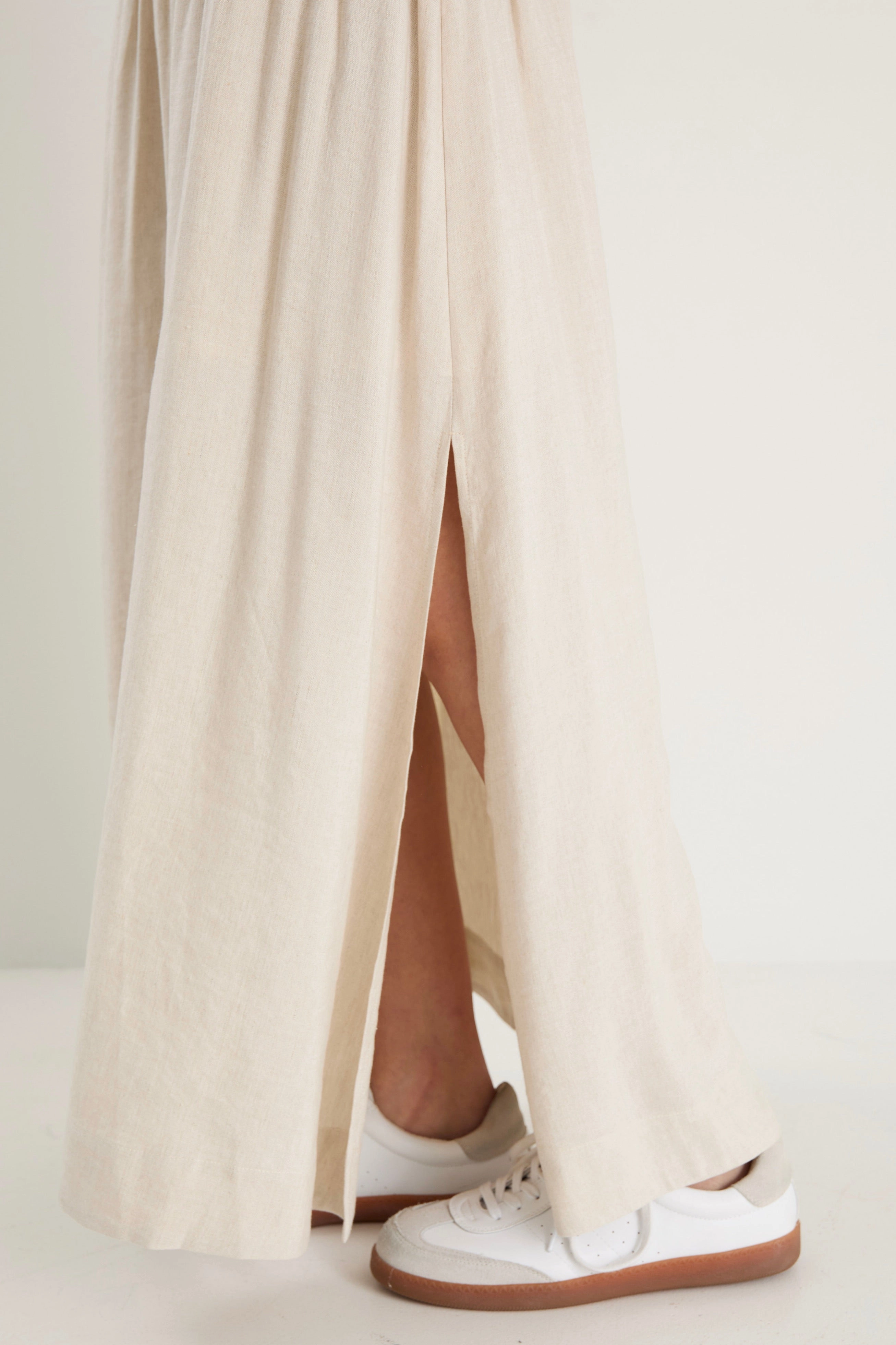 Byron Natural Linen Shirred Waist Maxi Skirt Tropical theme