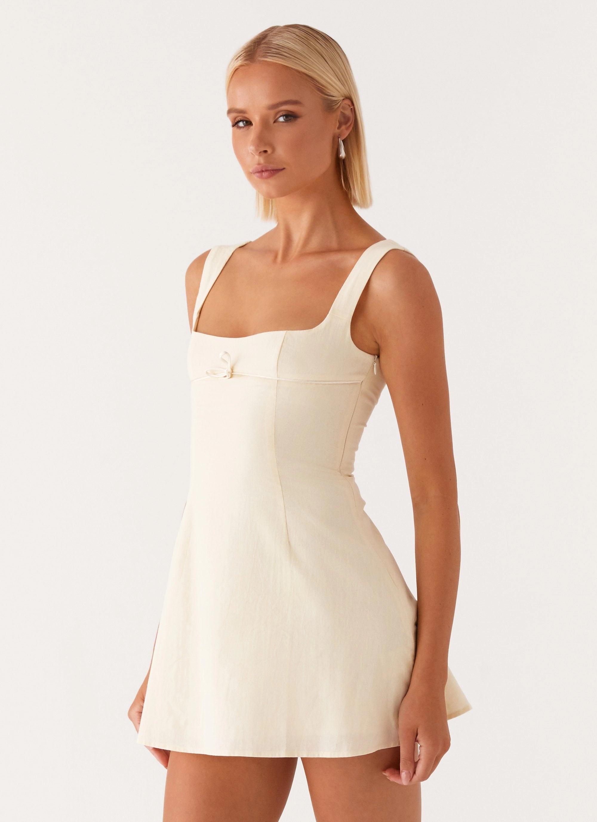 Knot-Detail Layered Form Cadence Mini Dress - Yellow