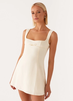 V Neckline Cadence Mini Dress - Yellow