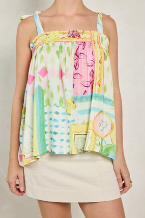 Candied Pink Holiday Print Tie Strap Babydoll Cami Sweat Absorbent Inner Layer