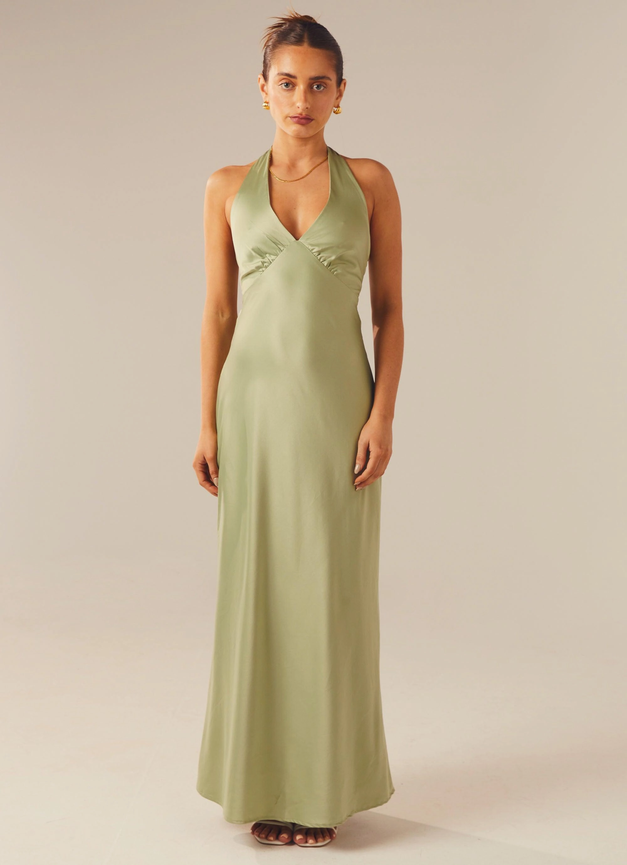 Heavy Hearted Satin Maxi Dress - Sage Contrast-Panel