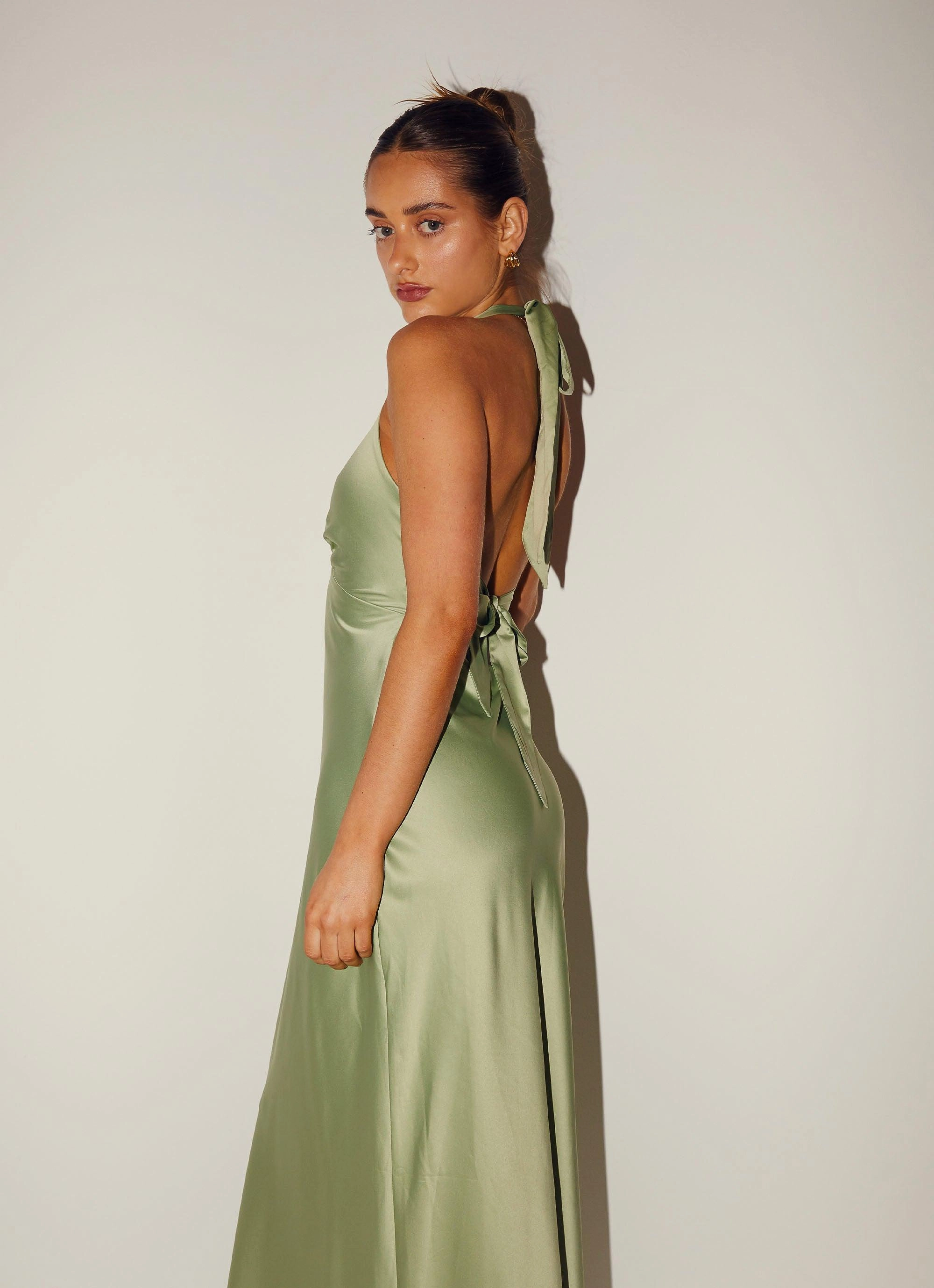 Heavy Hearted Satin Maxi Dress - Sage Soft Weave