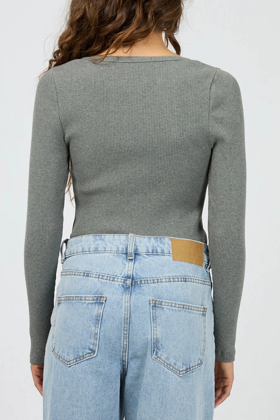 Hazel Charcoal Marle Scoop LS Top Anti Static Cloth Blend Durable Weave