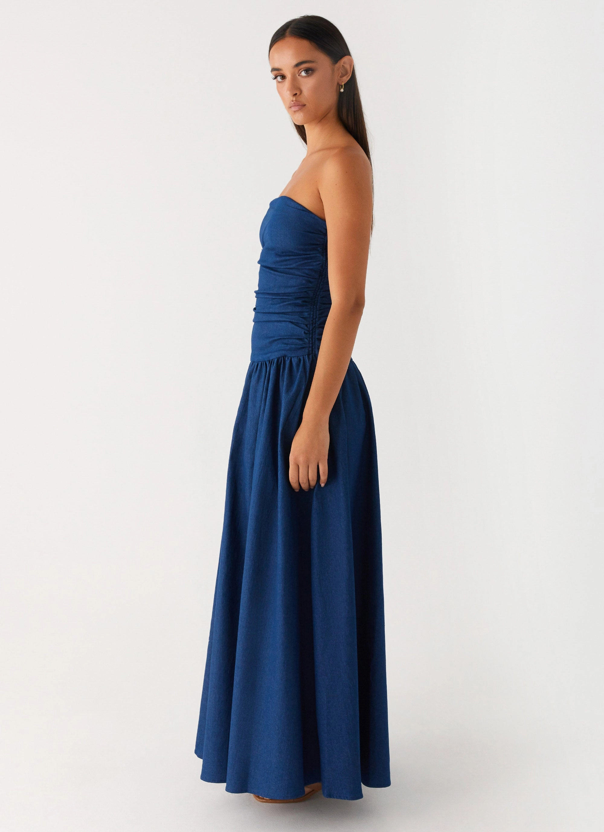 Carmel Denim Maxi Dress - Indigo Vibrant Style Asymmetric-Neck