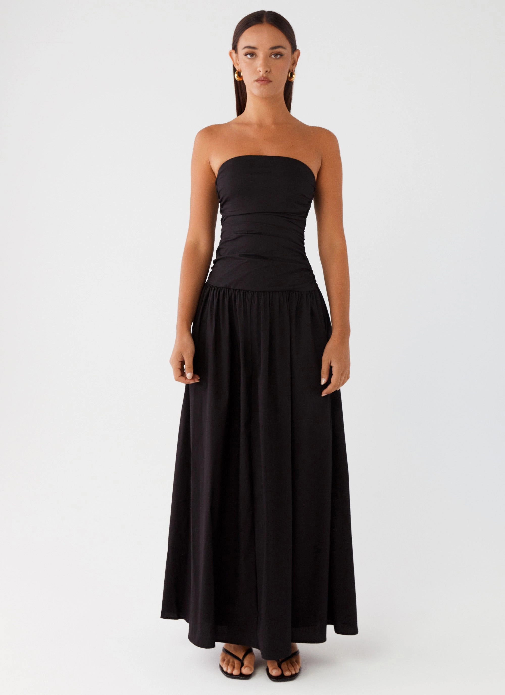 All Day Side Slit Carmel Maxi Dress - Black