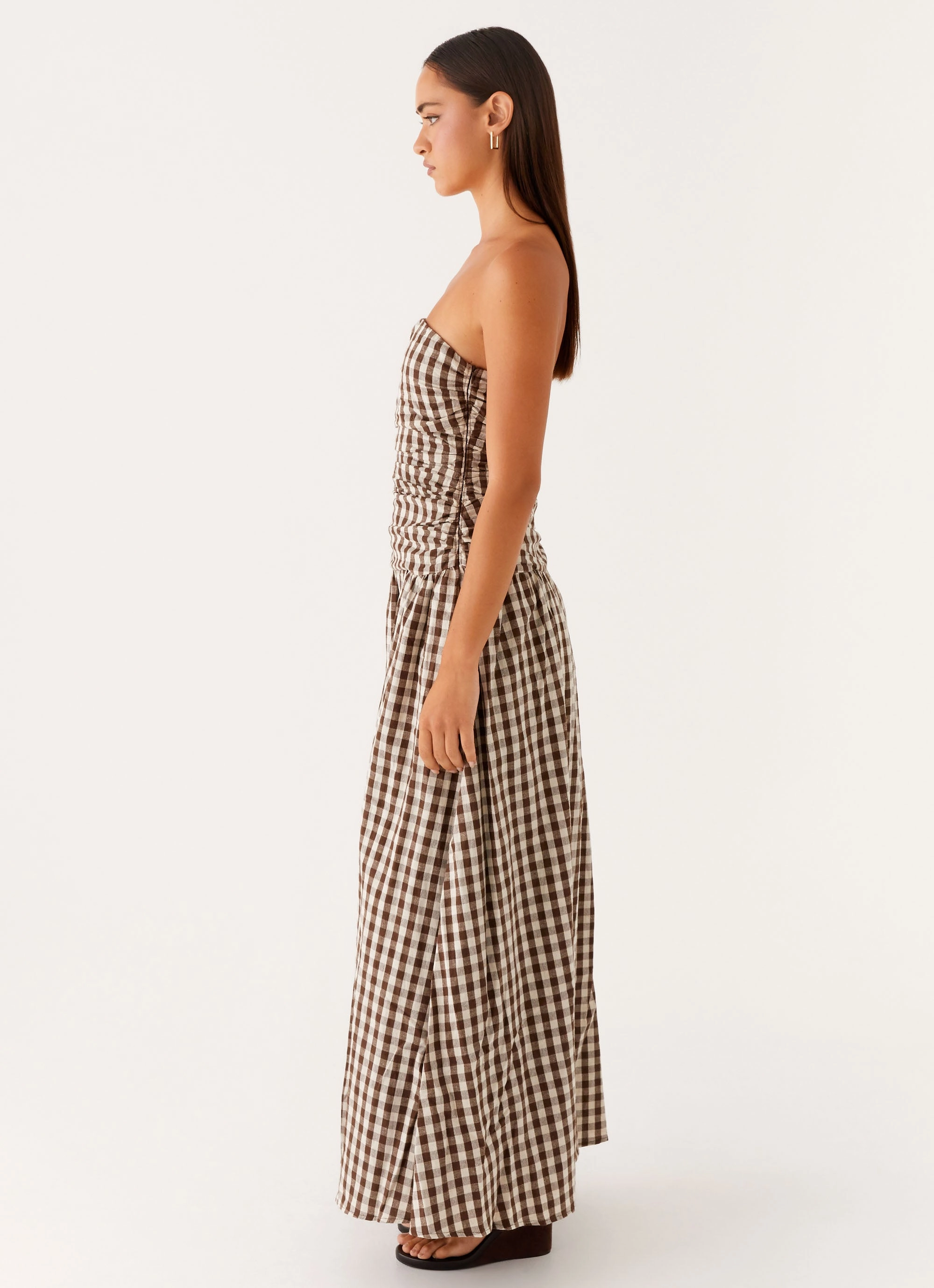 Carmel Maxi Dress - Brown Gingham Fall Go