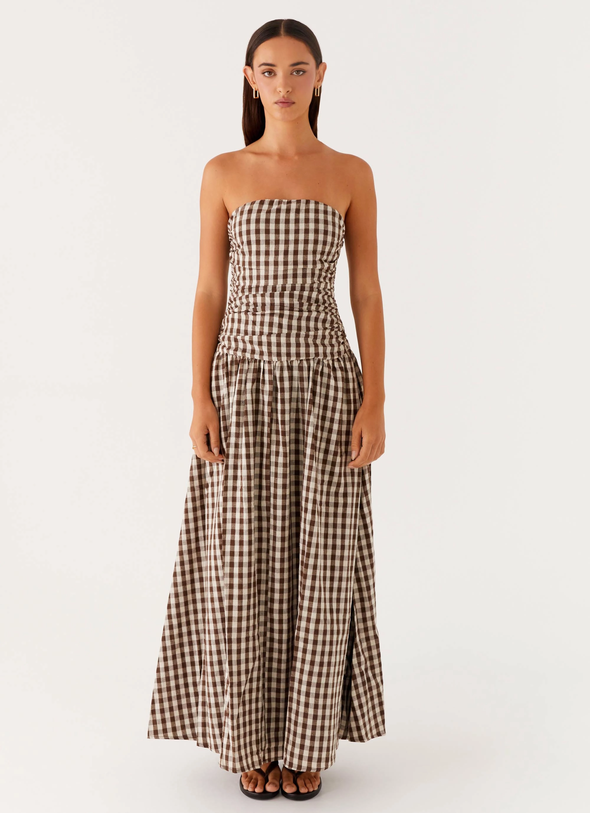 Carmel Maxi Dress - Brown Gingham Classic and Chic