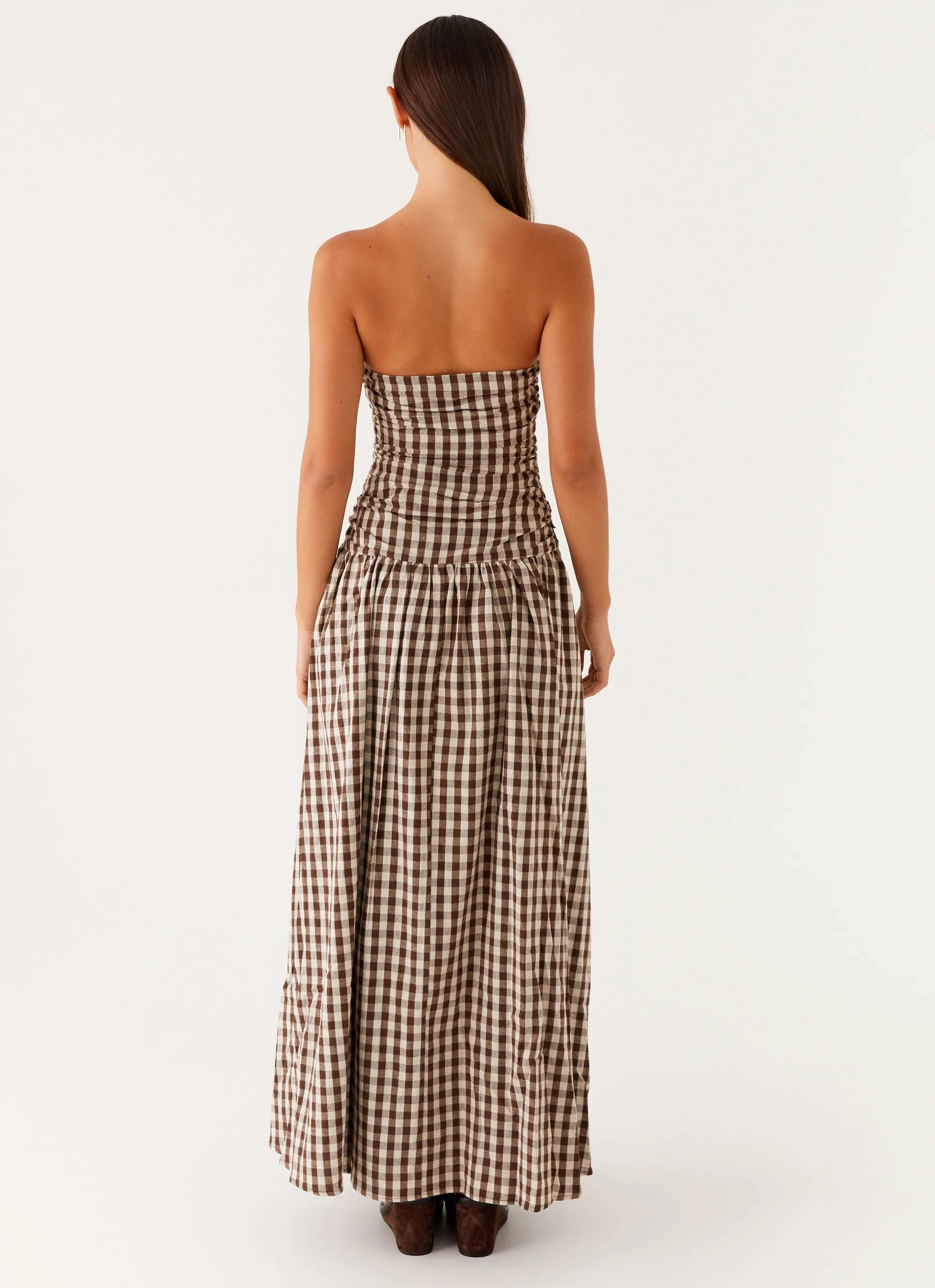 Light Aesthetic Carmel Maxi Dress - Brown Gingham