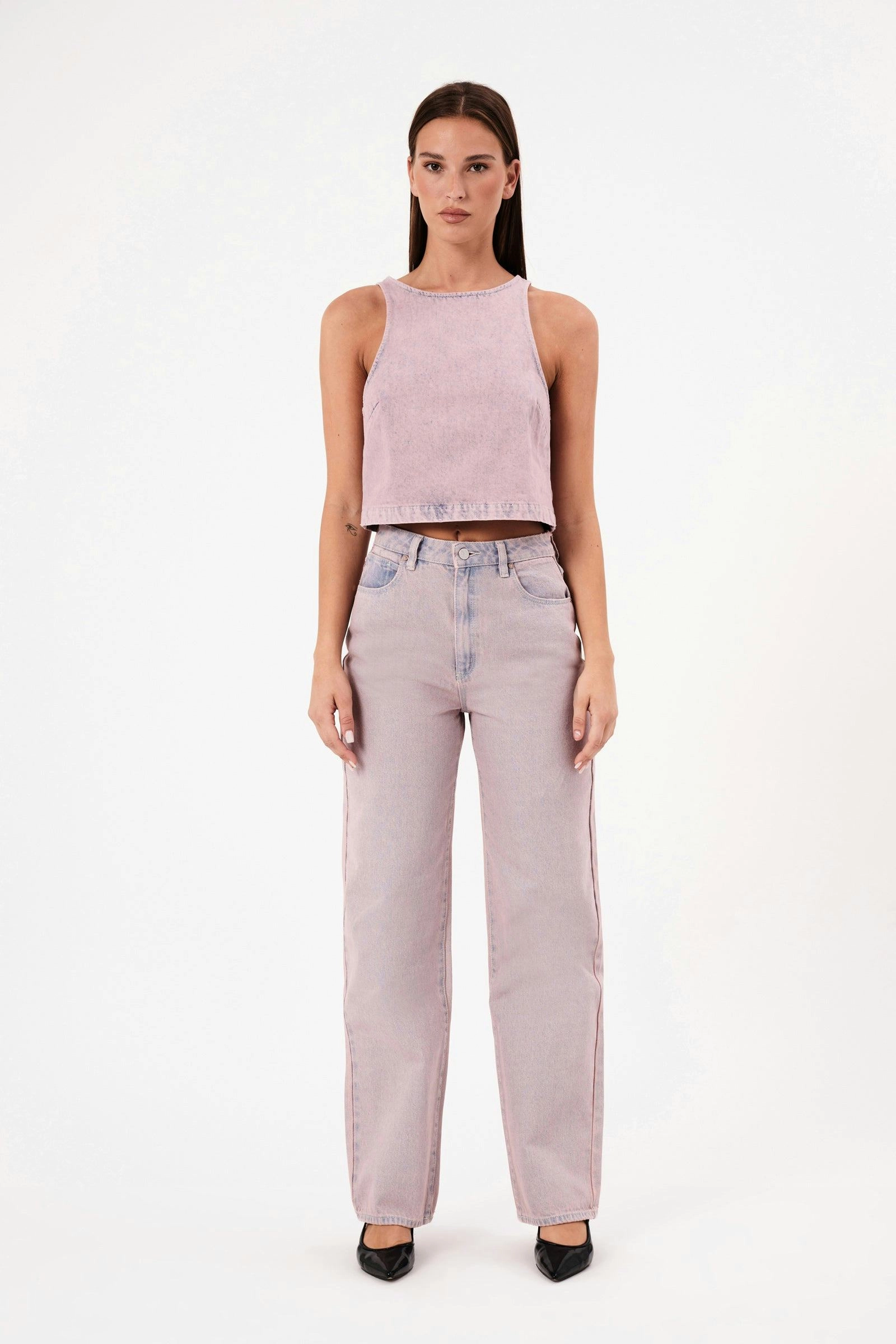 Carrie Dirty Pink Washed Jean Moisture Wicking Fabric Yoga Ready