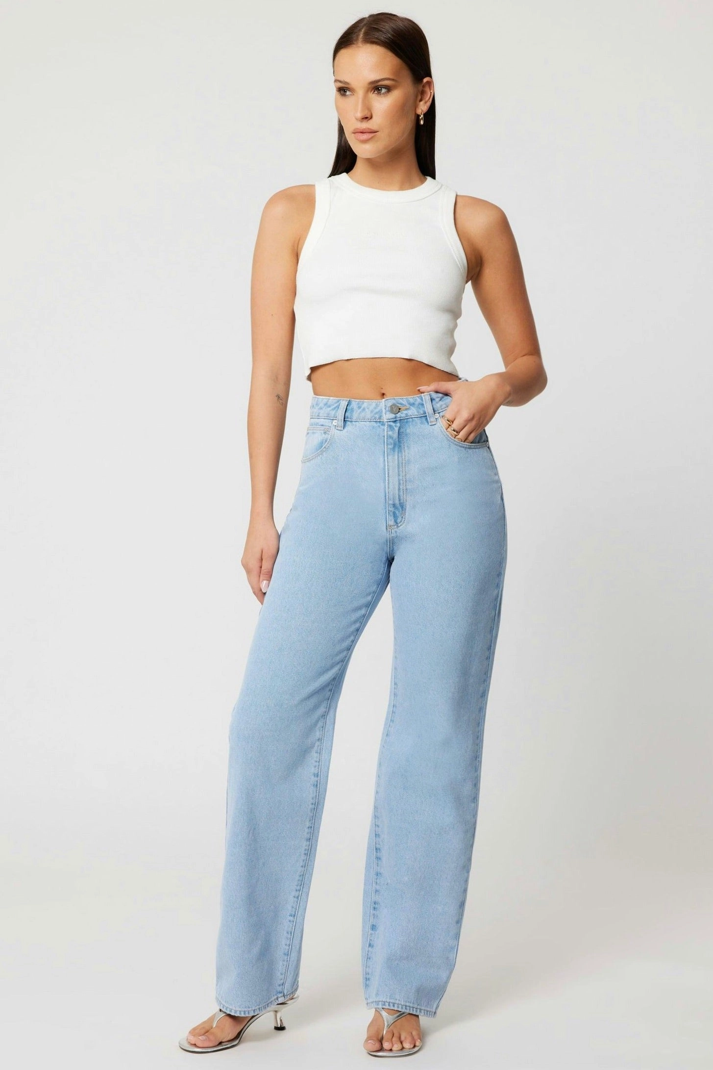 Carrie Kendall Light Blue High Wide Jean Layer Fit