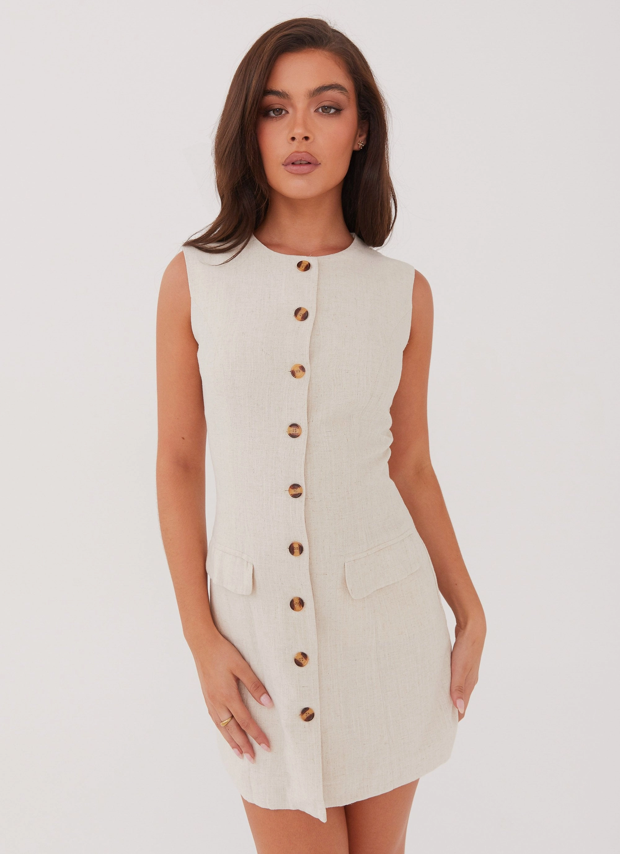 Comfortable Design Wear Castello Fiore Linen Mini Dress - Oatmeal