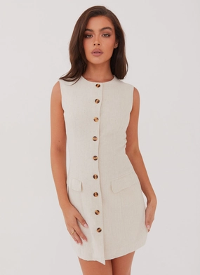 Comfortable Design Wear Castello Fiore Linen Mini Dress - Oatmeal