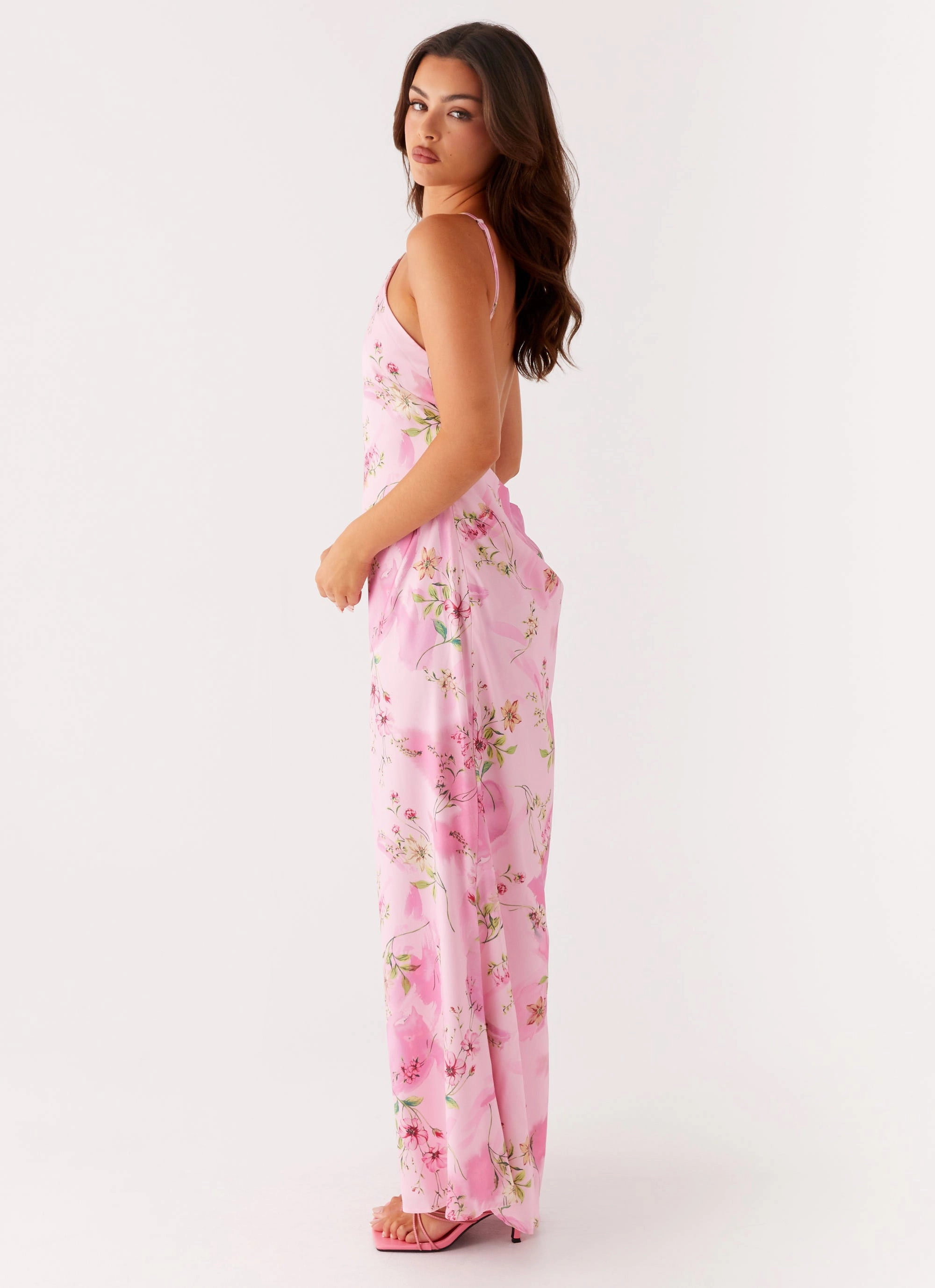 Pascal Maxi Dress - Pink Floral Print retro-style