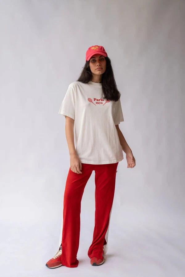 Sportif Cherry Ivory Stripe Track Pant FlexibleMobilityDesign Sleek lines