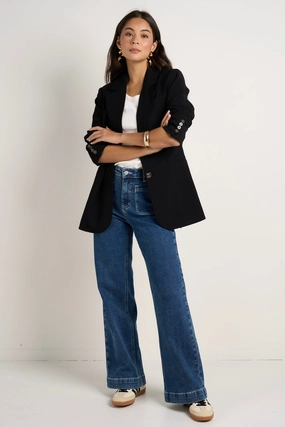 Bestie Black Crepe Relaxed Fit Blazer Odor control Monochrome Palette