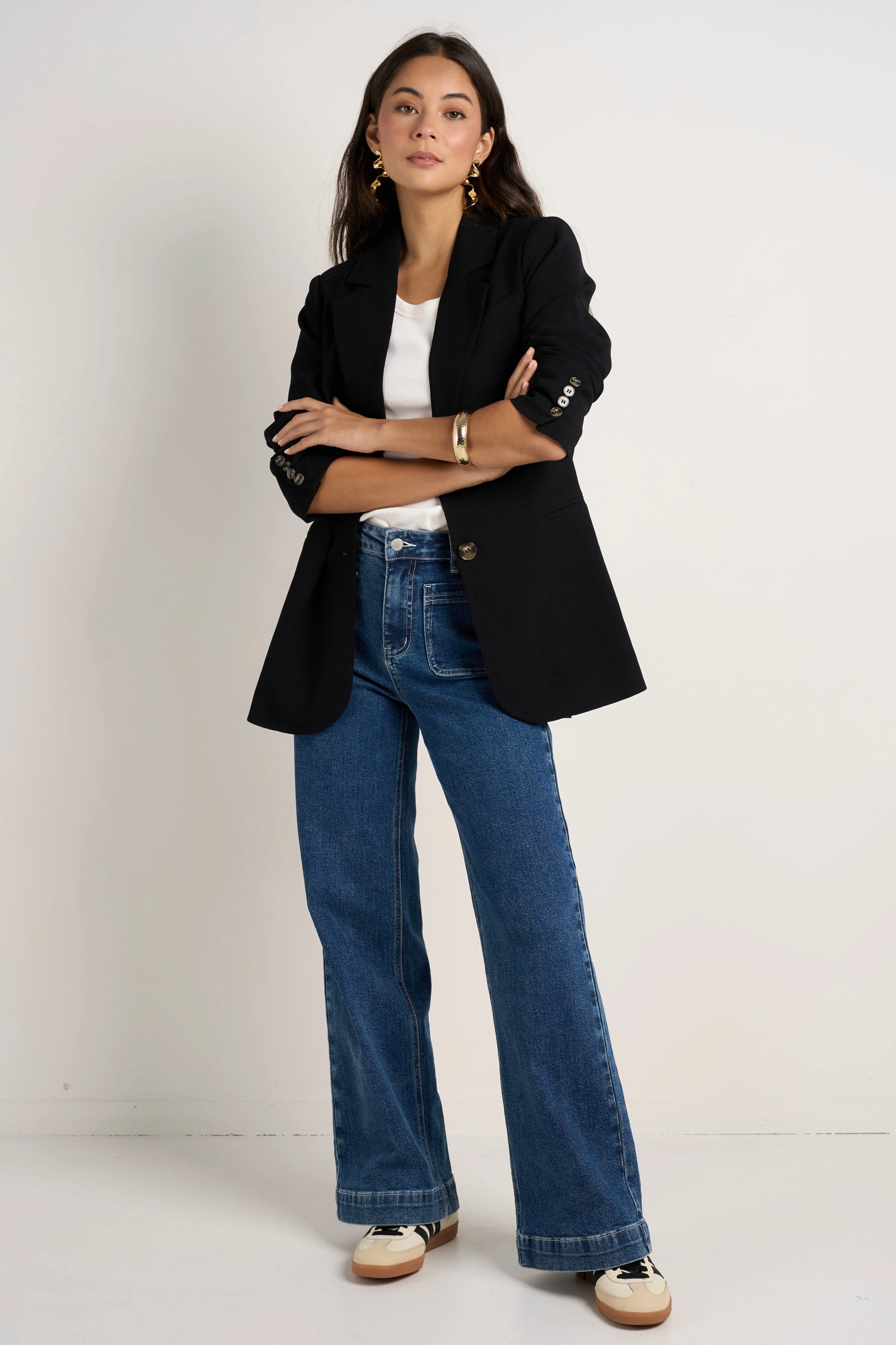 Bestie Black Crepe Relaxed Fit Blazer Odor control Monochrome Palette