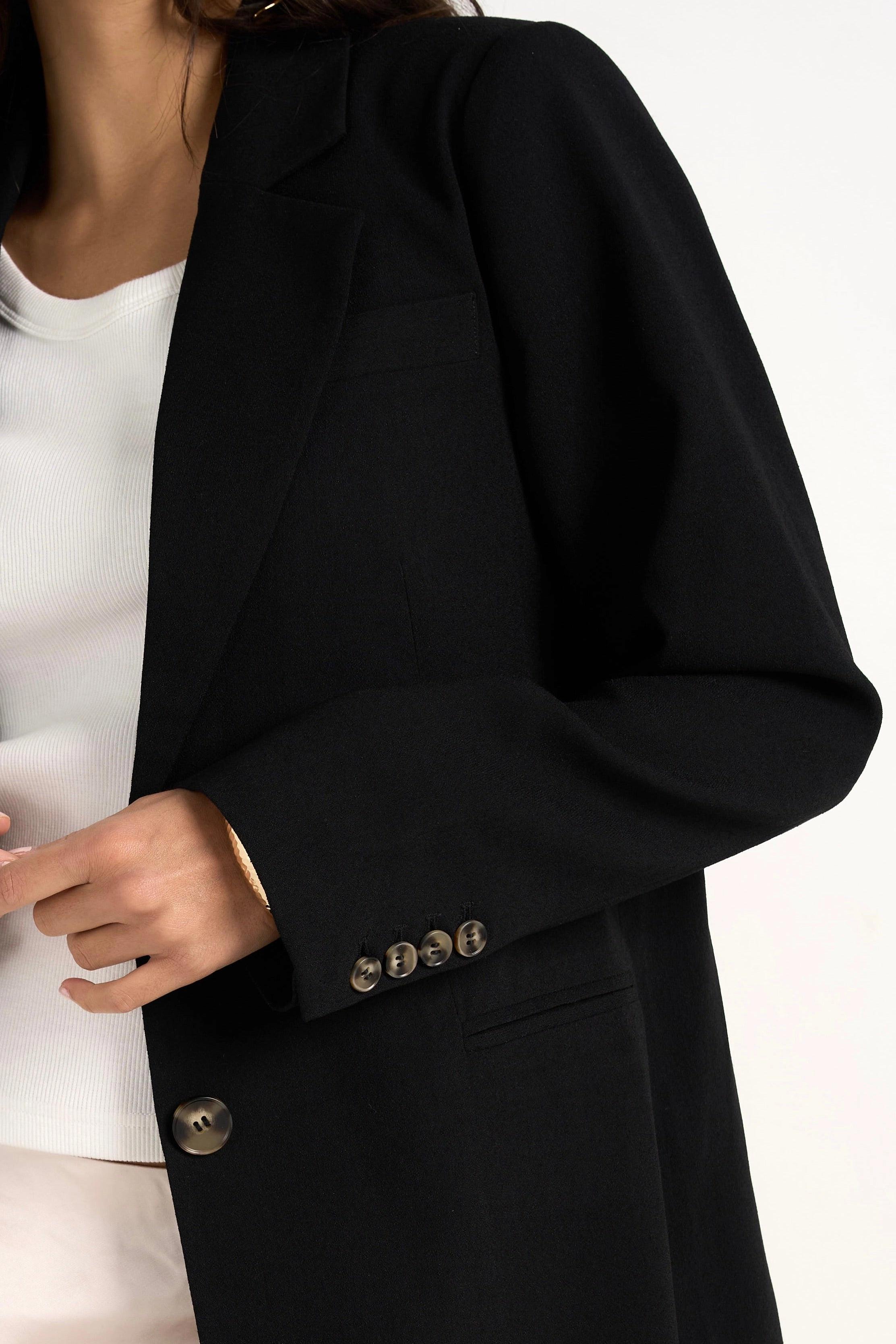 Fashion Choice Bestie Black Crepe Relaxed Fit Blazer