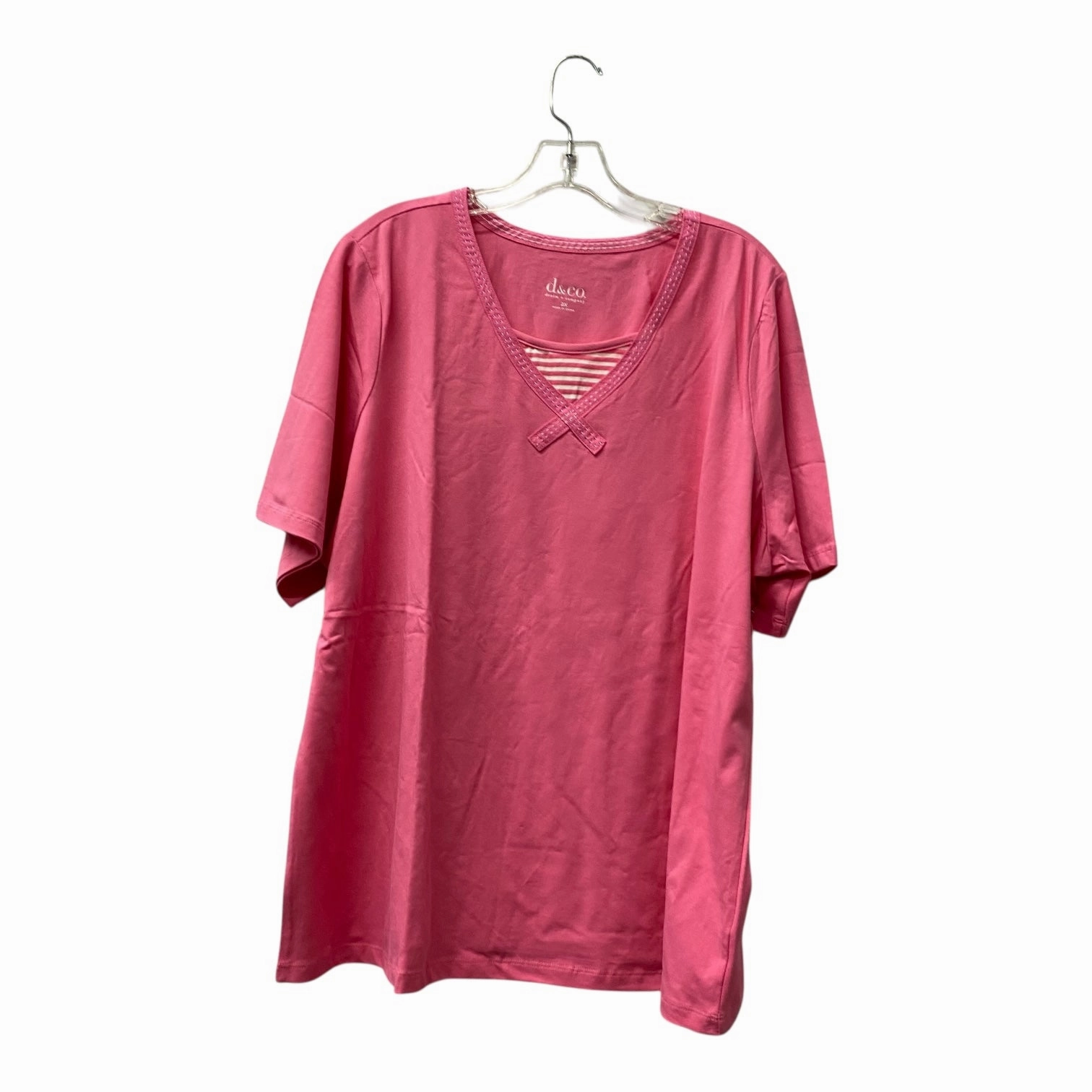 shopping Easy Wear Top Ss Basic By Denim And Company In Pink, Size:2X