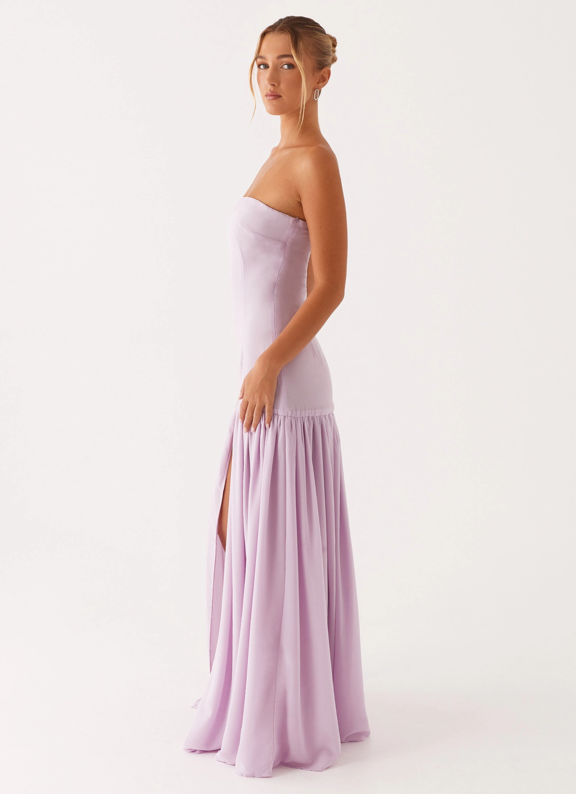 Eden Strapless Maxi Dress - Lilac Side-Zip