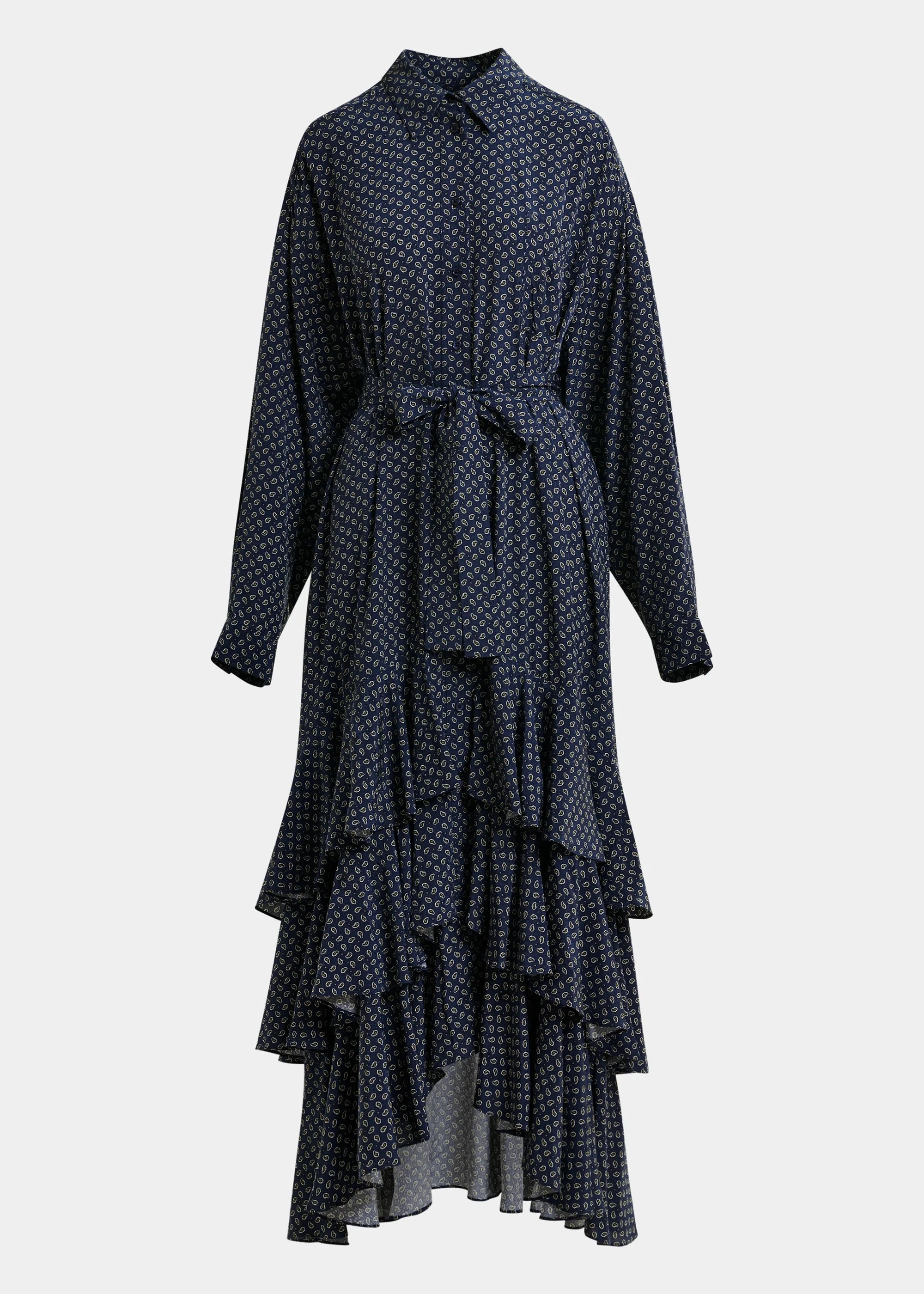 Essentiel Antwerp Imagazine Tiered Ruffle Dress in Black Iris Compact Fit Quick Outfit