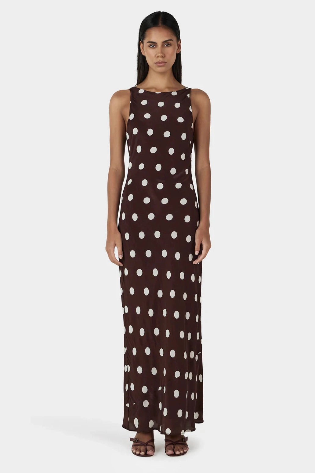 Wedding guest Mizzi Pinot Polka Dot Sleeveless Midi Dress