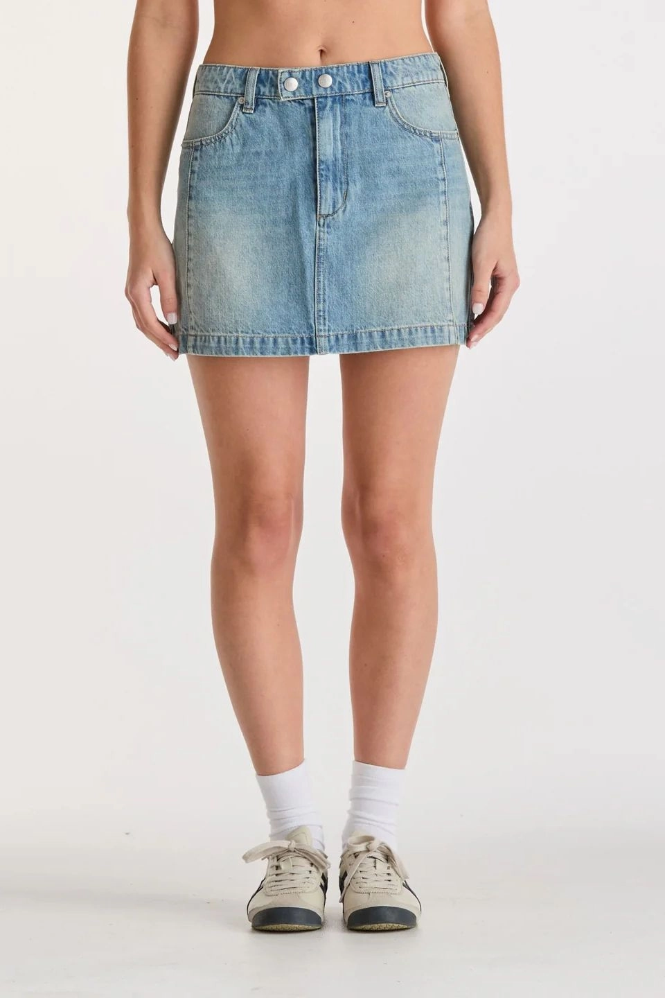 Moto Gasoline Blue Organic Cotton Denim Mini Skirt Breathable Lining