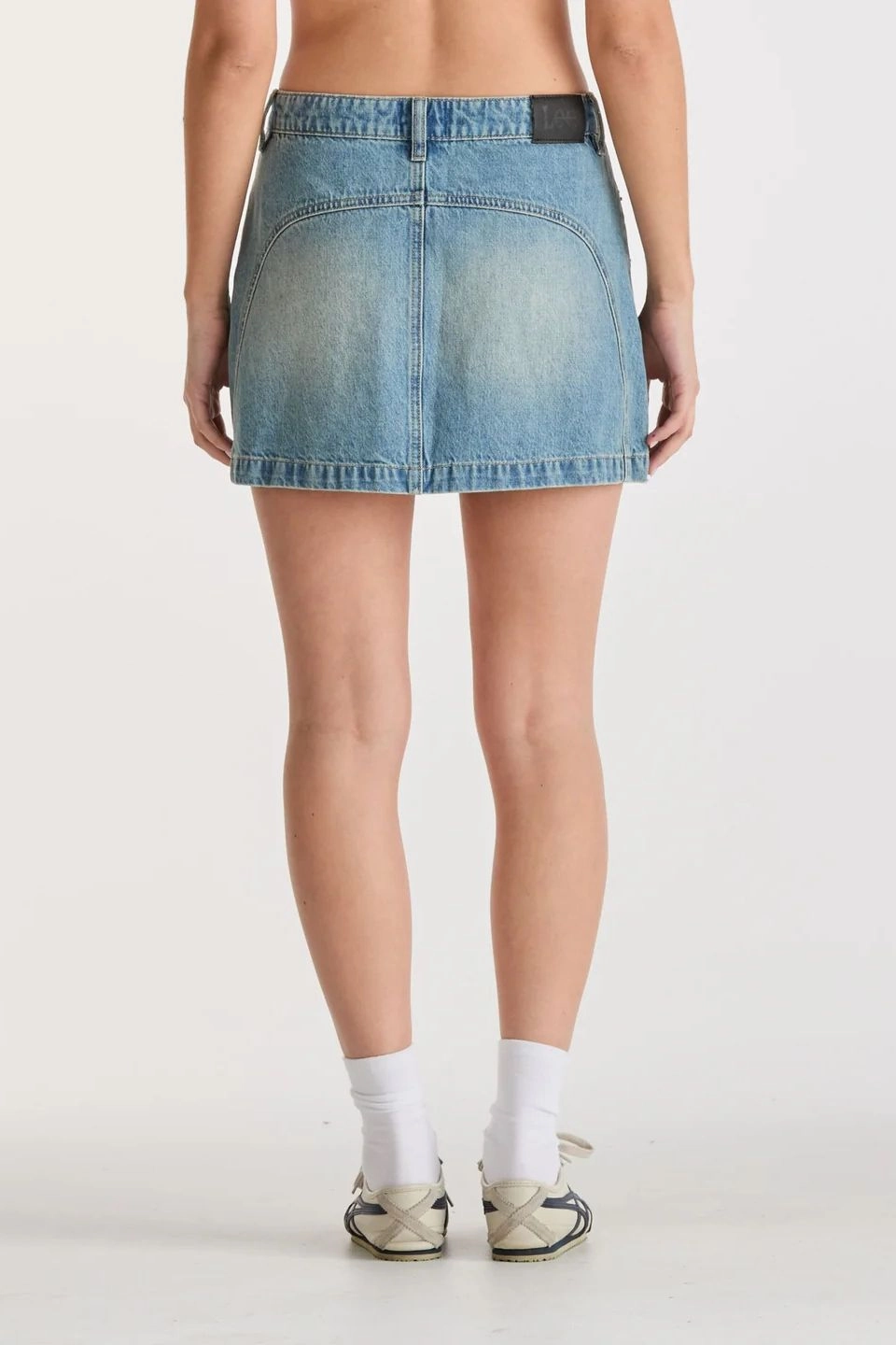 Moto Gasoline Blue Organic Cotton Denim Mini Skirt Casual Feel Sturdy Waistband