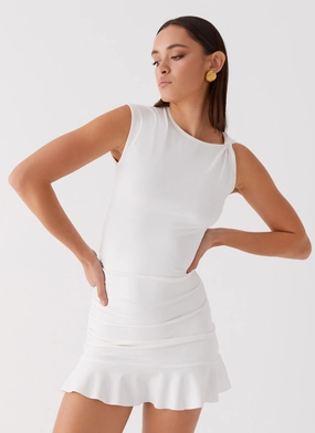 Katy Frill Mini Dress - Ivory Love Energy Elegant Vibe