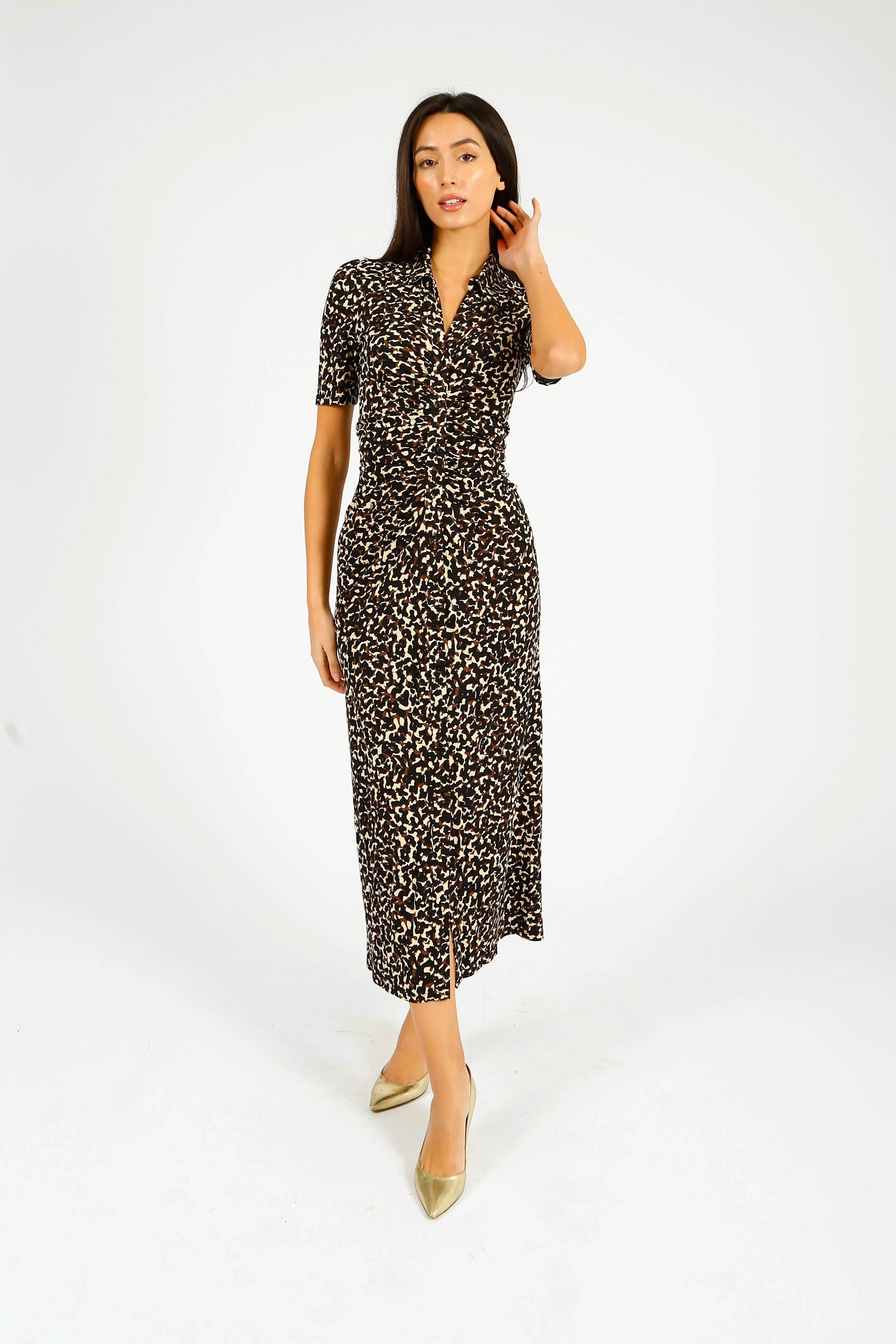 Clean Lines DVF Zoey Dress in Camo Leopard