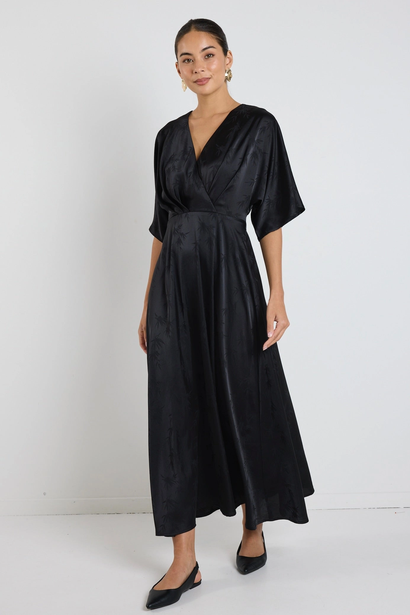 Picasso Black Jacquard SS Kimono Midi Dress Pure Piece knee-length