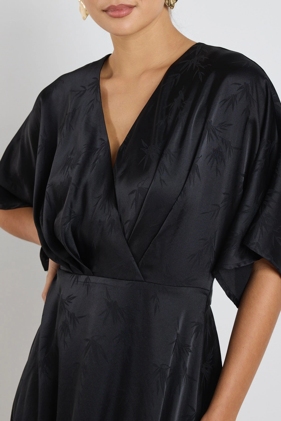 Picasso Black Jacquard SS Kimono Midi Dress Relax Flex Subtle Comfort