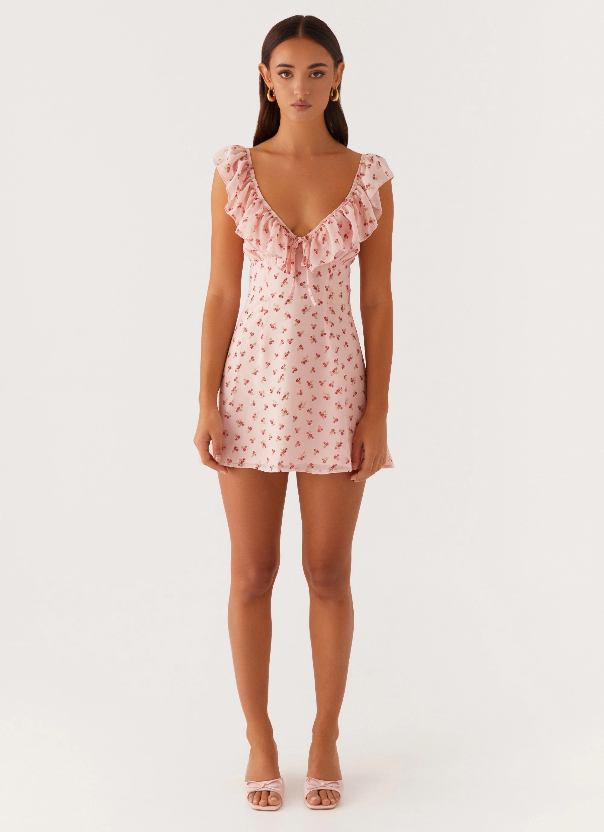 Light Elegance Adrina Ruffle Mini Dress - Pink Flower